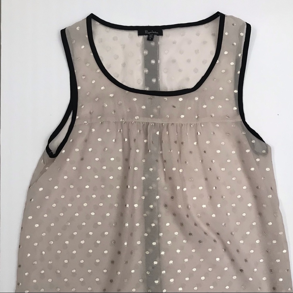 MONTEAU Metallic Gold Glitter Polka Dots Button Back Sleeveless Blouse